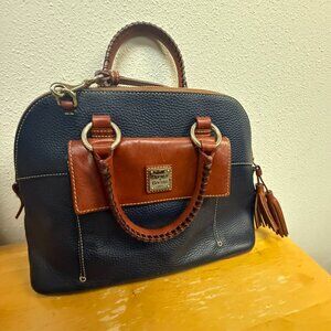 Dooney & Bourke Pebble Grain Zip Zip Satchel – Navy & Tan Leather